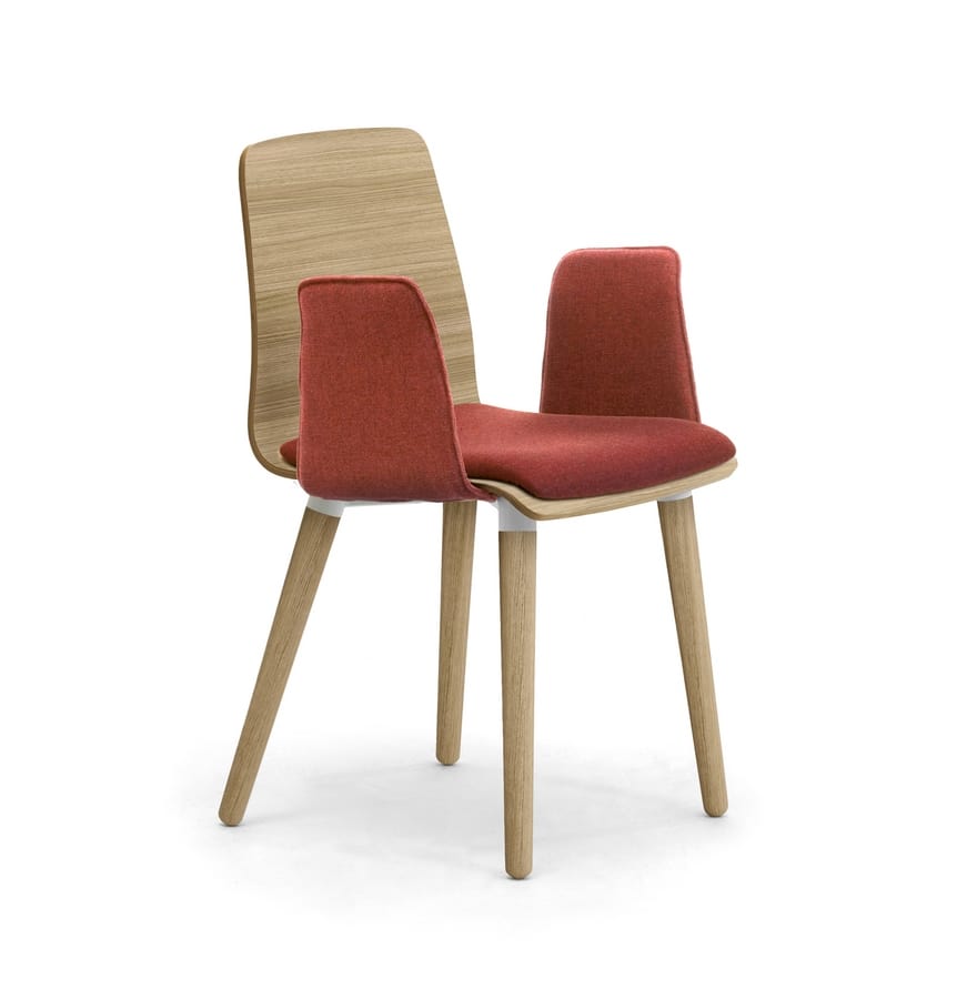 Zerosedici Wood 4GL, Sedia in legno, con braccioli e seduta imbottiti