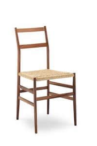 PIUMA/C, Sedia in legno, seduta in paglia, per Agriturismo e osterie