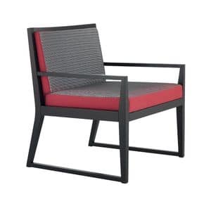Marker sedia 05, Sedia design con seduta larga, in legno, con cuscini