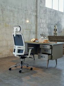Omnia White Plus 01 PT, Elegante sedia per ufficio con poggiatesta
