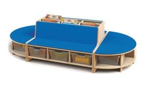 Isola Lettura, Isola lettura modulare per bambini, in legno di faggio, mobili per asilo