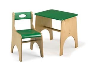 LEILA E LEILA/T, Sedia e tavolo per bambini, in legno multistrato, per area gioco e scuola