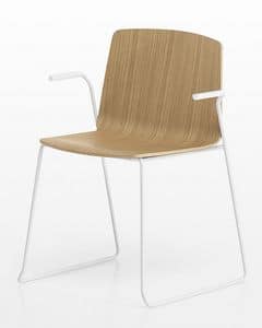 Rama Slide Base wood with armrests, Sedia a slitta con braccioli e scocca in multistrato