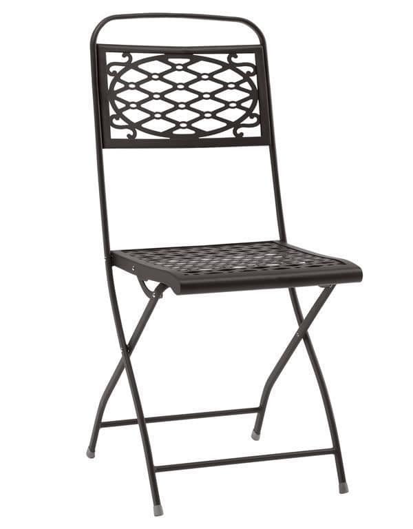 Sedia Pieghevole In Acciaio Con Effetto Rattan – Seduta E Schienale In Resina, Dimensioni 54x44x81 Cm, Colore Nero
