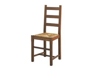 334, Sedia semplice in legno massiccio, seduta in paglia