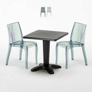 Tavolino Quadrato Nero 70x70cm Con 2 Sedie Colorate Interno Esterno Bar DUNE BALCONY, Set da giardino con tavolino e sedie