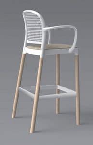 Panama Stool BLB, Sgabello in legno con braccioli per Cucina moderna