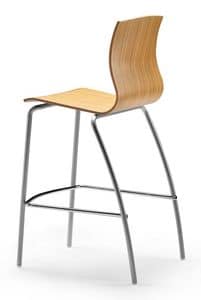 WEBWOOD 353 H, Sgabello alto con base in metallo, scocca in legno