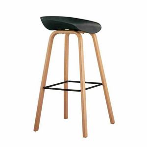 Sgabello alto per Bar e Cucina Effetto Legno TOWERWOOD - SGA696LE, Sgabello con gambe in legno con poggiapiedi