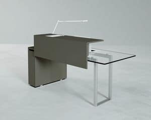 Deck Glass bancone reception, Bancone da reception, con piano in vetro e base in metallo