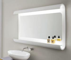 Lul specchio, Specchiera da bagno, in legno curvato, con luce a led