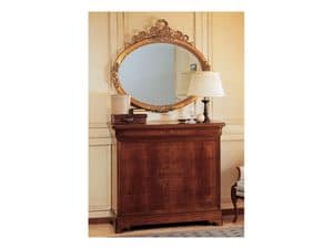 Art. 2170/0 '800 Francese Luigi Filippo, Specchio elegante, ovale, con cornice foglia oro, intagliata a mano