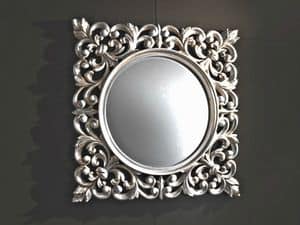 Ibis Silver specchiera, Specchiera da parete, cornice intagliata, finitura argento