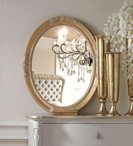 Live 5307 specchiera, Specchio ovale, con cornice in legno intagliato, per l'arredo classico