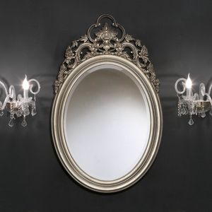 Luxury PASP7170, Specchiera ovale con grande intaglio in foglia argento