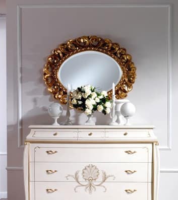 OLIMPIA B / Specchiera ovale, Specchio ovale classico in legno massello intagliato