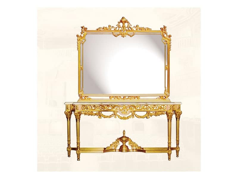 Specchiera art. 117/c, Specchiera di lusso con cornice in legno decorato