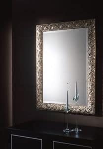 Specchiera Ulivo, Specchio con cornice in foglia argento per ambienti eleganti