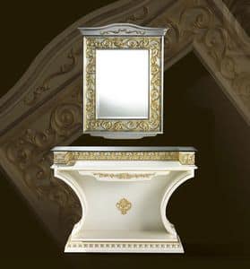 Specchiera Wien, Specchiera di lusso con cornice, finiture in oro e argento