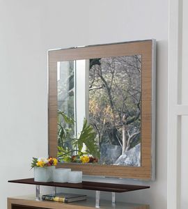ASSO, Specchio a parete, con cornice in legno ed acciaio