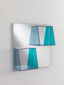 Specchio 04, Specchio quadrato, con mensole in vetro