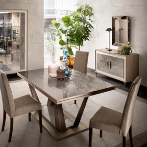 AMBRA tavolo, Tavolo con piano in marmo effetto gloss