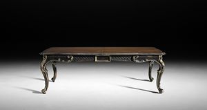 Art. 813/N tavolo, Tavolo allungabile con finitura nero con foglia argento anticata