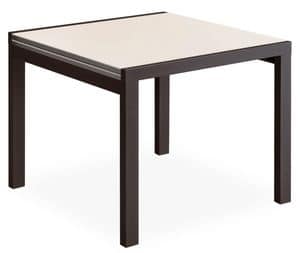 PEGASO, Tavolo allungabile in legno, bordo del piano in alluminio