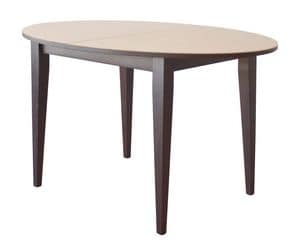 TA04, Tavolo ovale allungabile in legno, piano con cristallo