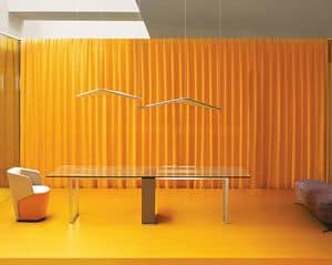 Deck Glass tavolo riunioni, Tavolo rettangolare per sale riunioni, struttura in metallo, piano in vetro