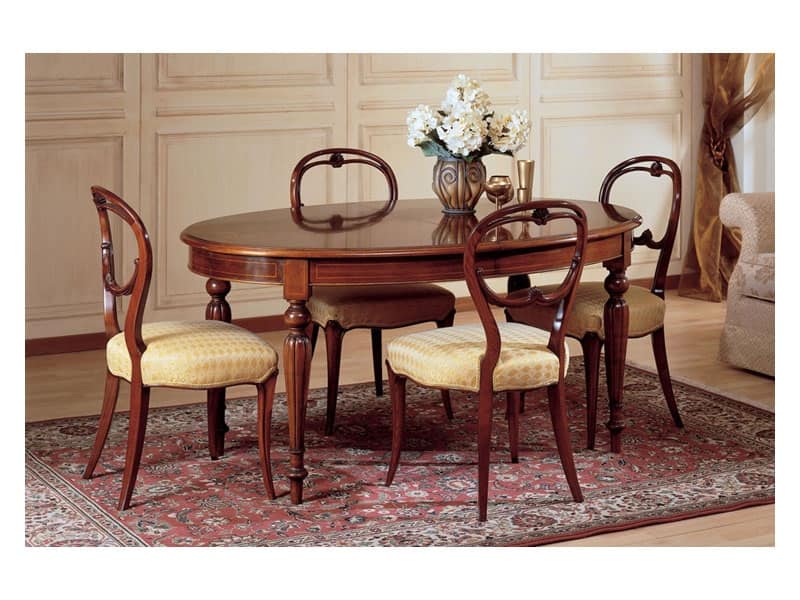 Art. 281 tavolo ovale '800 Francese, Tavolo ovale, stile classico di lusso, in legno lavorato