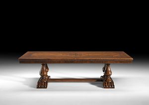 Art. 852 tavolo, Ampio tavolo allungabile, con prezioso intarsio sul ripiano