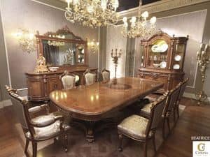 Beatrice, Sala da pranzo Luigi XV, tavolo legno massello intarsiato