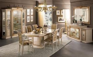 Leonardo sala da pranzo, Sala da pranzo classica di lusso, con tavolo, sedie e vetrina