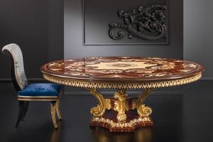 Roma RM164, Lussuoso tavolo tondo, con base intagliata