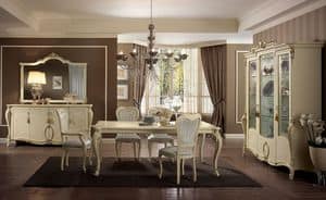 Tiziano tavolo, Tavolo rettangolare, gambe finemente lavorate, color avorio, per sale da pranzo classiche eleganti