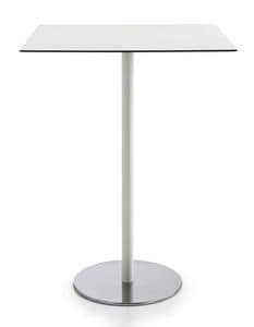 Intondo H106 Q, Tavolo quadrato con struttura in metallo e piano in laminato, tavolo alto ideale per cocktail