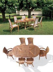 Eclypse tavolo ovale allungabile, Tavolo ovale allungabile in legno, per giardino
