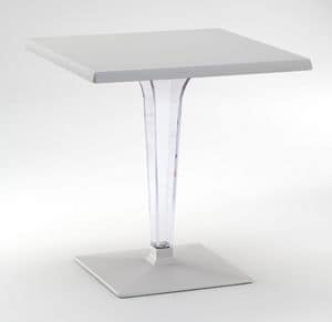FT 718, Tavolo con base e piano in alluminio, colonna in policarbonato