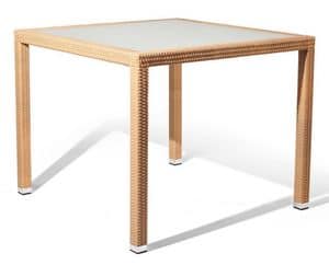 Lotus tavolo 1, Tavolo in fibra intrecciata e alluminio, per zone marine