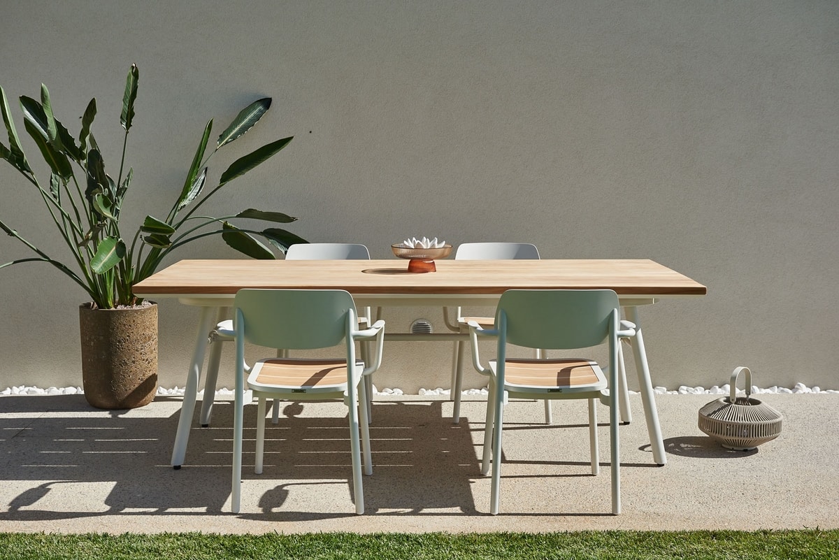 MANILA TEAK, Tavolo da giardino in alluminio e teak