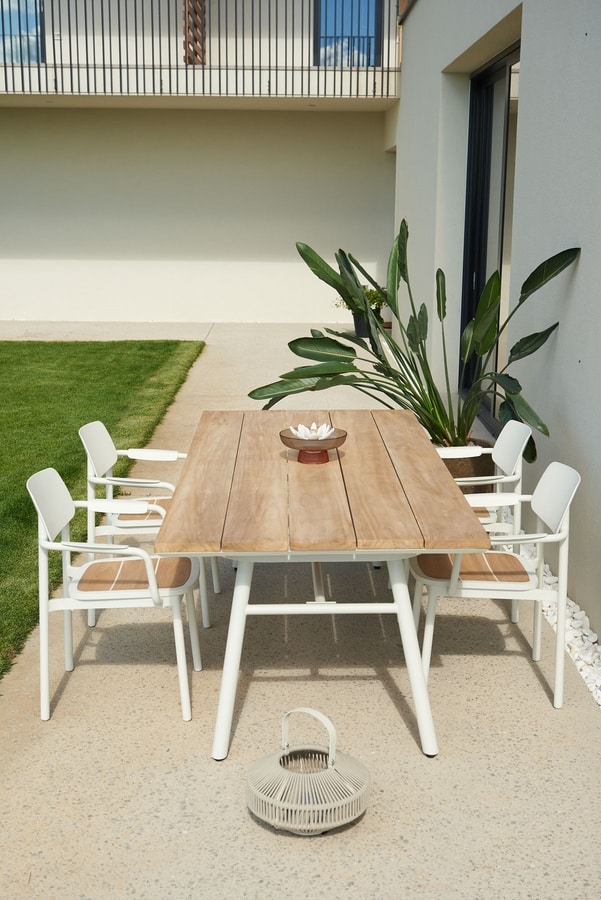 MANILA TEAK, Tavolo da giardino in alluminio e teak