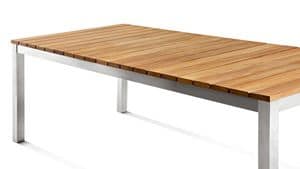 Tibet tavolo, Tavolo con base in acciaio, piano con doghe in legno