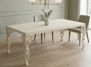 Art. 1877/T, Tavolo da pranzo in legno, con gambe intagliate e traforate