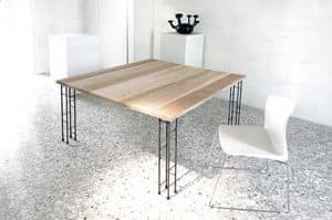 Eco, Tavolo alegante in metallo, piano in legno, per Ristorante
