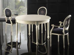 LUIGI XVI ROUND tavolo 8023T, Tavolo di lusso, in faggio, intagli floreali sulle gambe