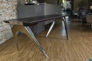 EREISMA - VAR. 5, Tavolo con piano in legno e supporto in acciaio inox