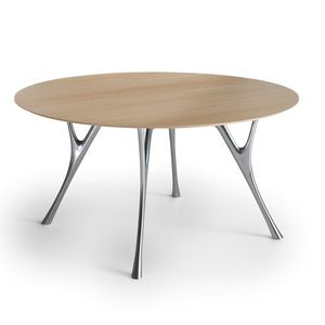 Pegaso wood, Tavolo con piano in legno, disponibile in diverse forme e dimensioni