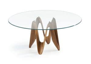 Lambda Round, Tavolo con base in cristalplant, piano in vetro, per soggiorni