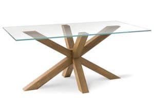 LORD, Tavolo moderno con piano in vetro, per soggiorno